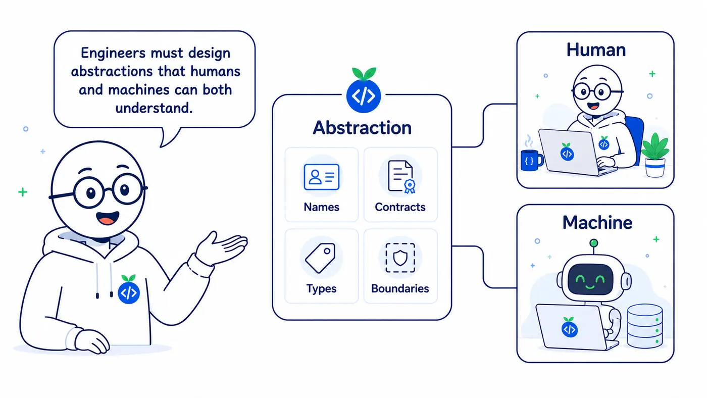 Sam explains that engineers should create abstractions with clear names, contracts, types, and boundaries that both humans and machines can understand.